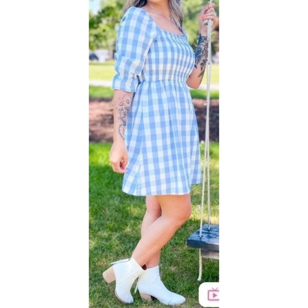 Skies are blue dress womens size small dress gingham dress blue and white NEW - Picture 4 of 10